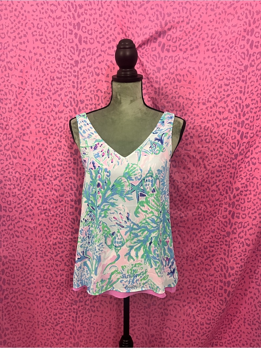 Lilly Pulitzer Pink, Seafoam & Blue Floral V-Neck Tank Top